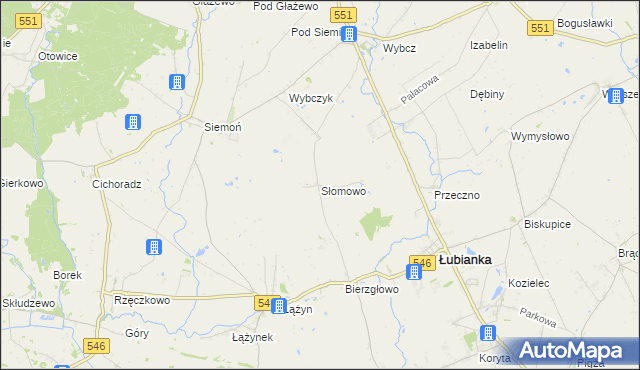 mapa Słomowo gmina Łubianka, Słomowo gmina Łubianka na mapie Targeo