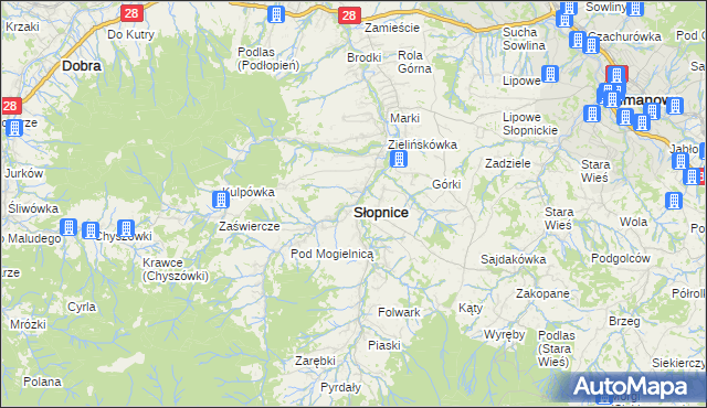 mapa Słopnice, Słopnice na mapie Targeo