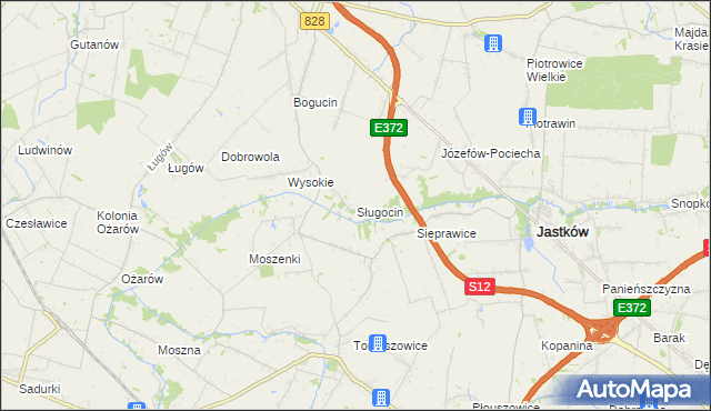 mapa Sługocin gmina Jastków, Sługocin gmina Jastków na mapie Targeo