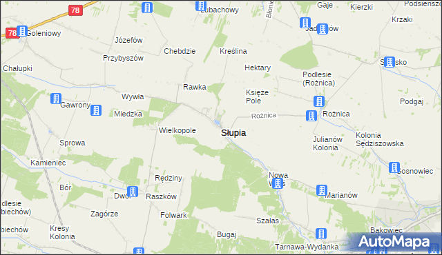 mapa Słupia powiat jędrzejowski, Słupia powiat jędrzejowski na mapie Targeo