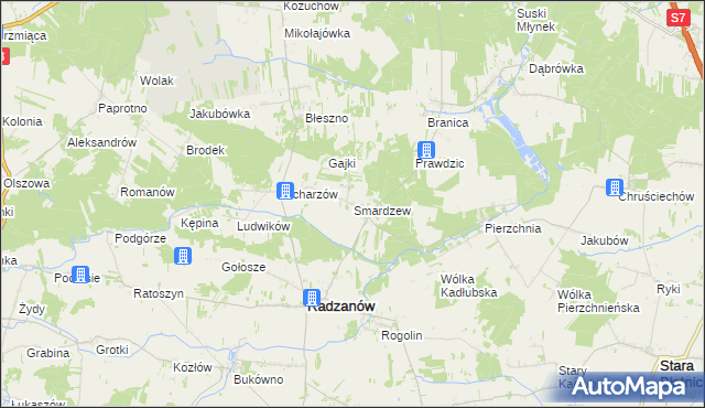 mapa Smardzew gmina Radzanów, Smardzew gmina Radzanów na mapie Targeo