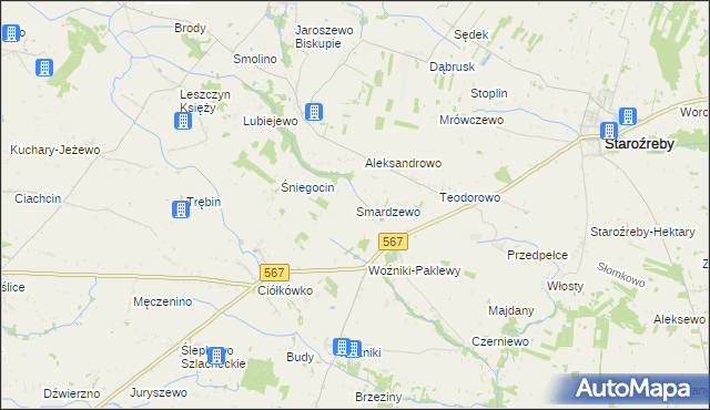 mapa Smardzewo gmina Staroźreby, Smardzewo gmina Staroźreby na mapie Targeo