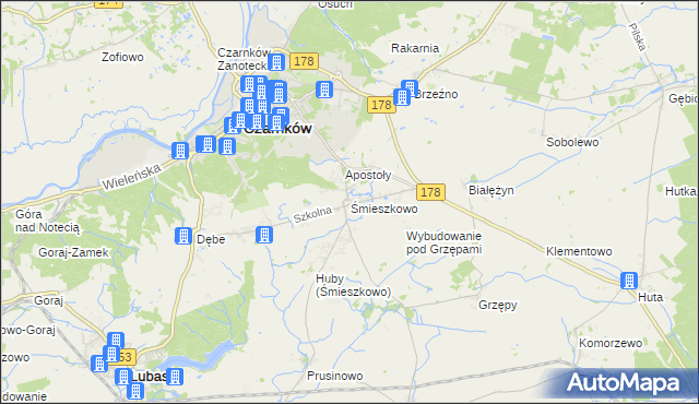 mapa Śmieszkowo gmina Czarnków, Śmieszkowo gmina Czarnków na mapie Targeo