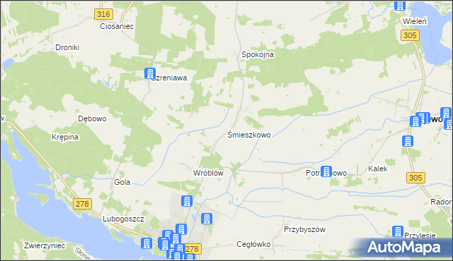 mapa Śmieszkowo gmina Sława, Śmieszkowo gmina Sława na mapie Targeo