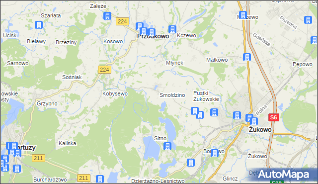 mapa Smołdzino gmina Przodkowo, Smołdzino gmina Przodkowo na mapie Targeo