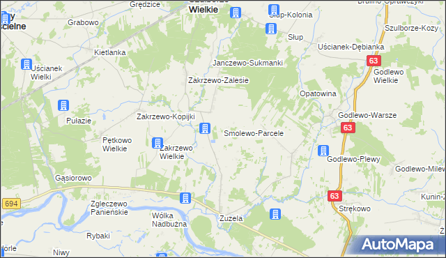 mapa Smolewo-Parcele, Smolewo-Parcele na mapie Targeo