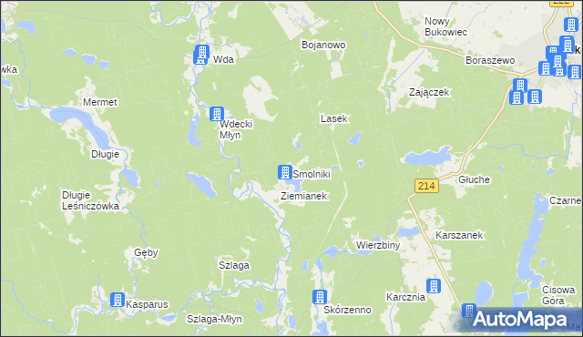 mapa Smolniki gmina Lubichowo, Smolniki gmina Lubichowo na mapie Targeo