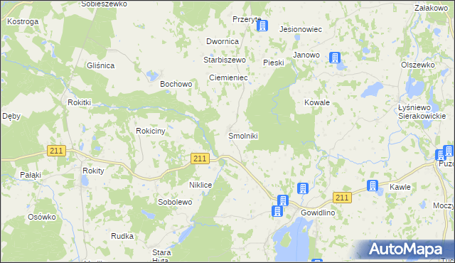 mapa Smolniki gmina Sierakowice, Smolniki gmina Sierakowice na mapie Targeo