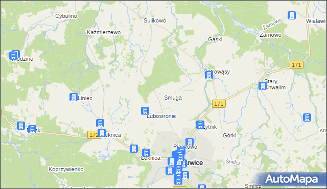 mapa Smuga gmina Barwice, Smuga gmina Barwice na mapie Targeo