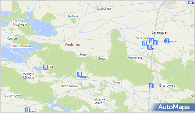 mapa Smugi gmina Sośnie, Smugi gmina Sośnie na mapie Targeo