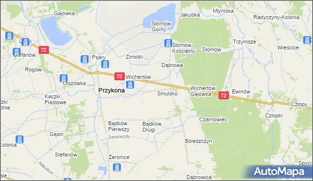 mapa Smulsko gmina Przykona, Smulsko gmina Przykona na mapie Targeo