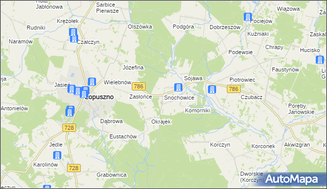 mapa Snochowice, Snochowice na mapie Targeo