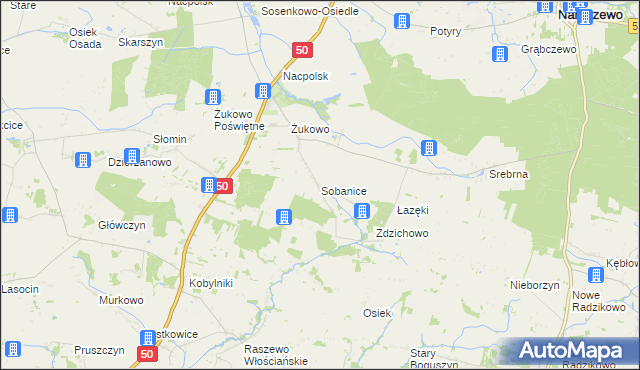 mapa Sobanice, Sobanice na mapie Targeo