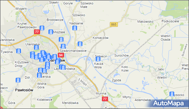 mapa Sobiecin, Sobiecin na mapie Targeo