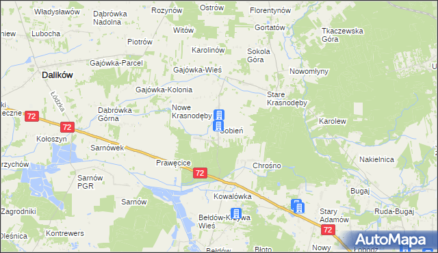 mapa Sobień gmina Aleksandrów Łódzki, Sobień gmina Aleksandrów Łódzki na mapie Targeo