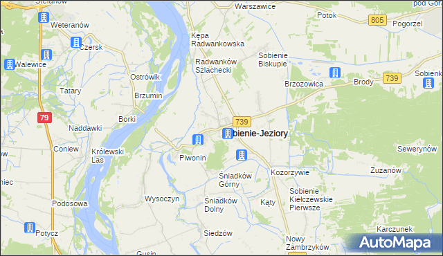 mapa Sobienie-Jeziory, Sobienie-Jeziory na mapie Targeo