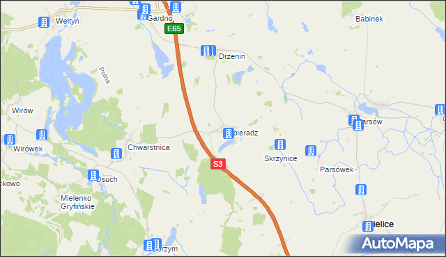 mapa Sobieradz gmina Gryfino, Sobieradz gmina Gryfino na mapie Targeo