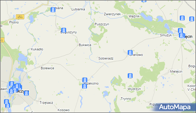 mapa Sobieradz gmina Krzęcin, Sobieradz gmina Krzęcin na mapie Targeo