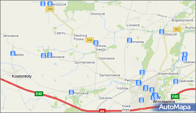 mapa Sobkowice, Sobkowice na mapie Targeo