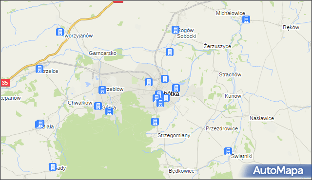 mapa Sobótka powiat wrocławski, Sobótka powiat wrocławski na mapie Targeo