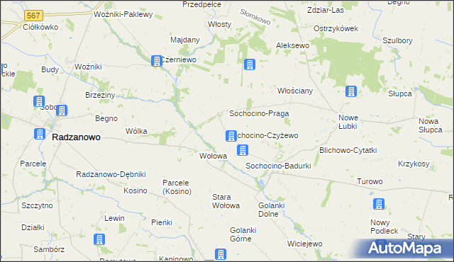 mapa Sochocino-Czyżewo, Sochocino-Czyżewo na mapie Targeo