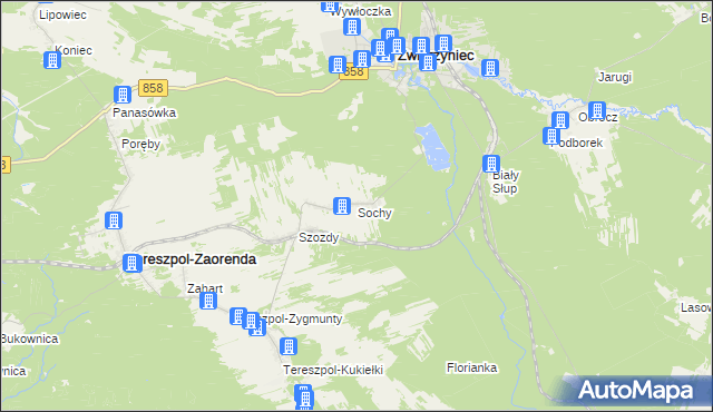 mapa Sochy gmina Zwierzyniec, Sochy gmina Zwierzyniec na mapie Targeo