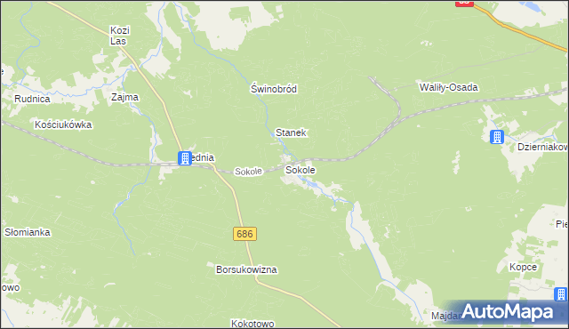 mapa Sokole gmina Michałowo, Sokole gmina Michałowo na mapie Targeo