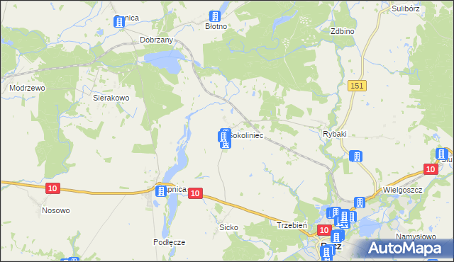 mapa Sokoliniec gmina Recz, Sokoliniec gmina Recz na mapie Targeo