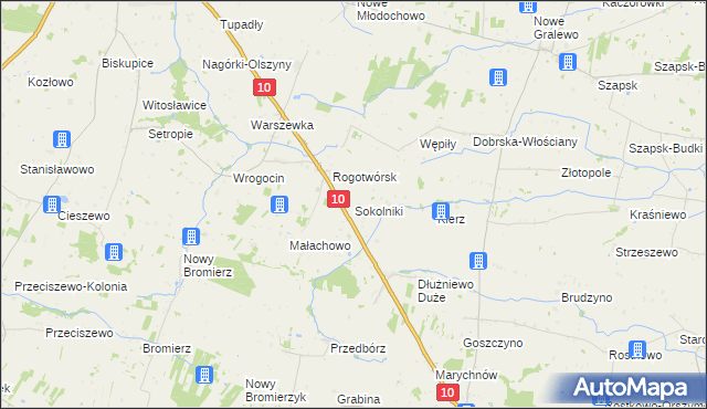 mapa Sokolniki gmina Drobin, Sokolniki gmina Drobin na mapie Targeo