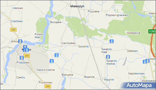 mapa Sokolniki gmina Mieleszyn, Sokolniki gmina Mieleszyn na mapie Targeo