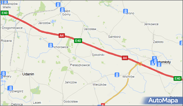 mapa Sokolniki gmina Udanin, Sokolniki gmina Udanin na mapie Targeo