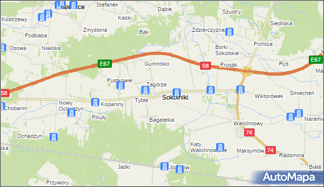 mapa Sokolniki powiat wieruszowski, Sokolniki powiat wieruszowski na mapie Targeo