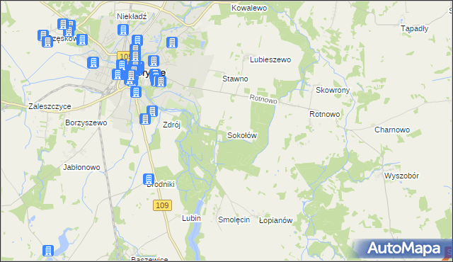 mapa Sokołów gmina Gryfice, Sokołów gmina Gryfice na mapie Targeo