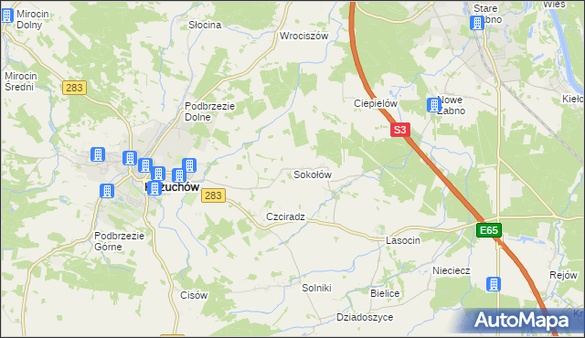 mapa Sokołów gmina Kożuchów, Sokołów gmina Kożuchów na mapie Targeo