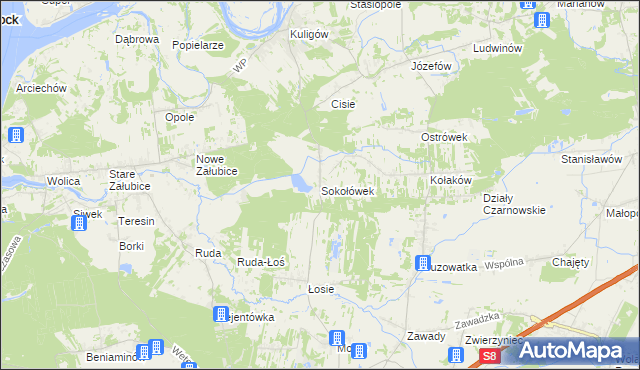 mapa Sokołówek gmina Dąbrówka, Sokołówek gmina Dąbrówka na mapie Targeo