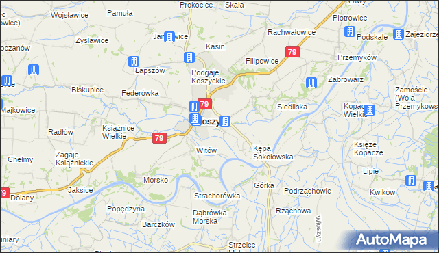 mapa Sokołowice gmina Koszyce, Sokołowice gmina Koszyce na mapie Targeo
