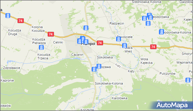 mapa Sokołówka gmina Frampol, Sokołówka gmina Frampol na mapie Targeo