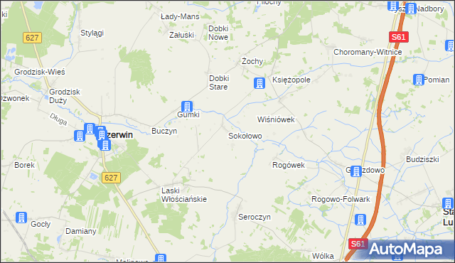 mapa Sokołowo gmina Czerwin, Sokołowo gmina Czerwin na mapie Targeo