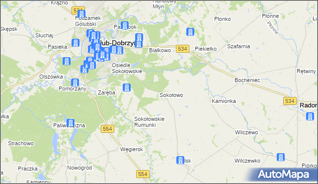 mapa Sokołowo gmina Golub-Dobrzyń, Sokołowo gmina Golub-Dobrzyń na mapie Targeo