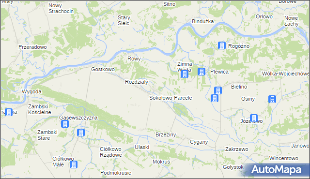 mapa Sokołowo Włościańskie, Sokołowo Włościańskie na mapie Targeo