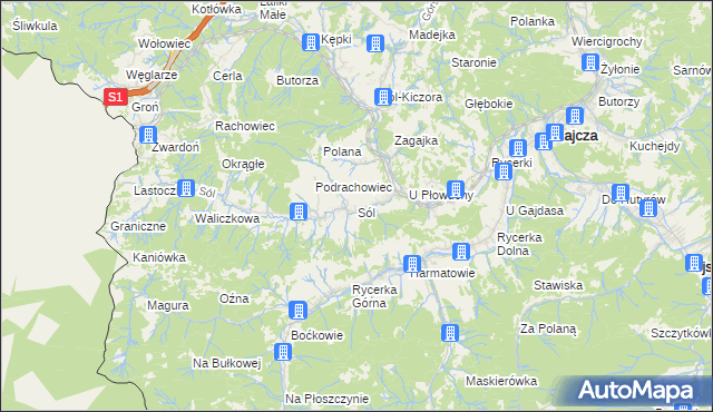 mapa Sól gmina Rajcza, Sól gmina Rajcza na mapie Targeo