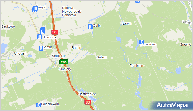 mapa Sołacz gmina Nowogródek Pomorski, Sołacz gmina Nowogródek Pomorski na mapie Targeo