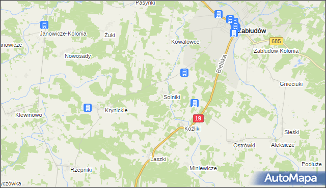 mapa Solniki gmina Zabłudów, Solniki gmina Zabłudów na mapie Targeo