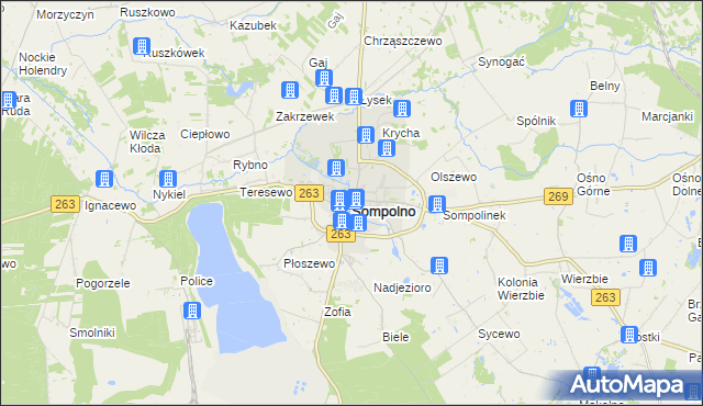 mapa Sompolno, Sompolno na mapie Targeo