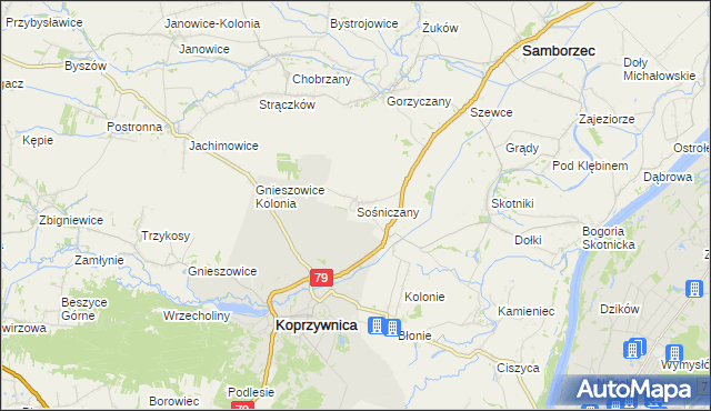 mapa Sośniczany, Sośniczany na mapie Targeo