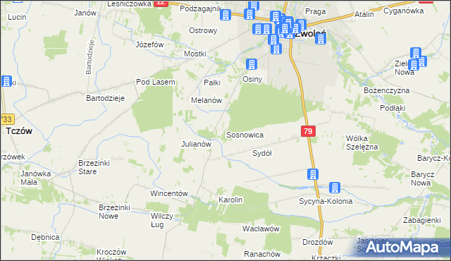 mapa Sosnowica gmina Zwoleń, Sosnowica gmina Zwoleń na mapie Targeo