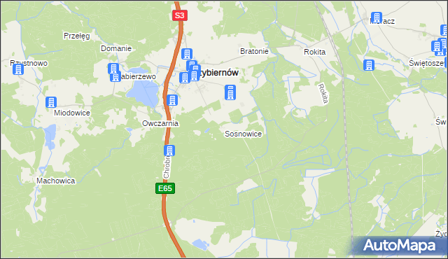 mapa Sosnowice gmina Przybiernów, Sosnowice gmina Przybiernów na mapie Targeo