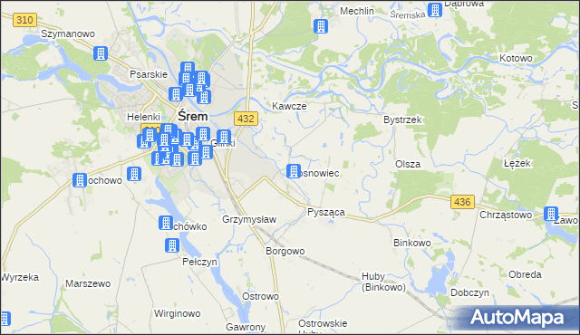 mapa Sosnowiec gmina Śrem, Sosnowiec gmina Śrem na mapie Targeo