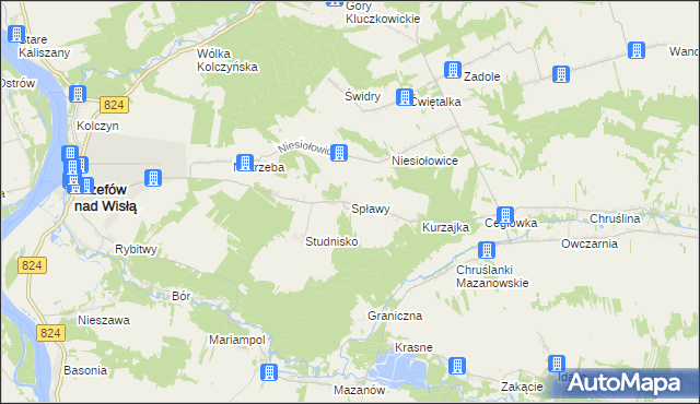 mapa Spławy gmina Józefów nad Wisłą, Spławy gmina Józefów nad Wisłą na mapie Targeo