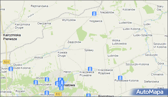 mapa Spławy gmina Poniatowa, Spławy gmina Poniatowa na mapie Targeo